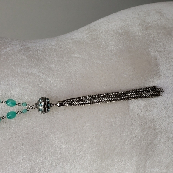 Tassle Bead Necklace NWT Safford Brand for Cracker Barrel Mint and Silver - Picture 3 of 9